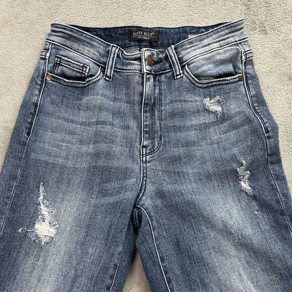 Judy Blue Jeans Womens 3 / 26 Boyfriend Fit Medium Wash Stretch Denim Distressed - Picture 9 of 16
